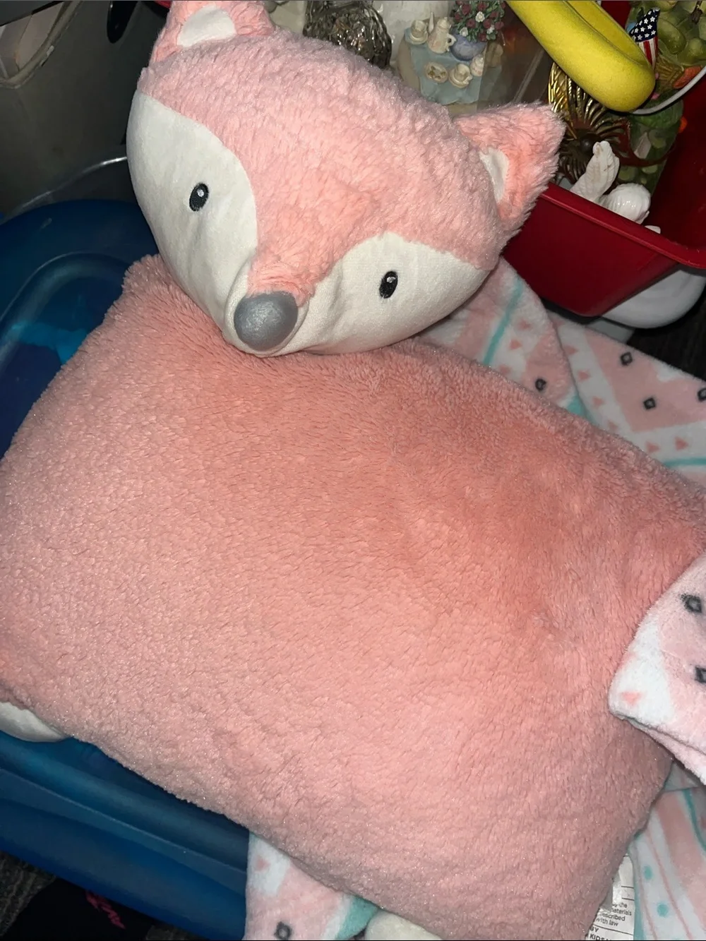 Plush Fox Pillow & Coordinating Pink Fox Throw Blanket Child size /toddler
